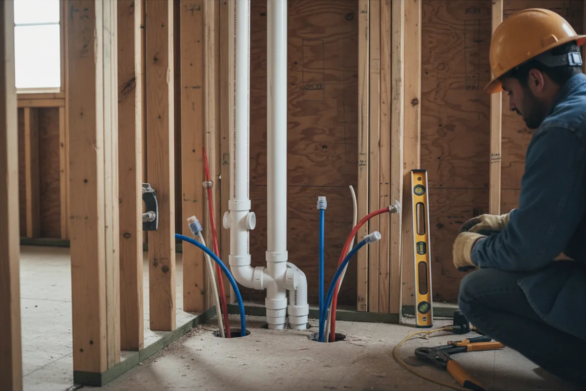 Drain and supply rough-in during Drain Cleaning in Linden
